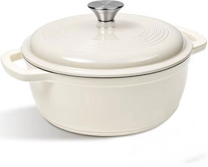 Olla de Hierro Fundido Esmaltado con Tapa, Utensilio de Cocina Resistente para Estofar y Asar, Apta para Horno hasta 500 Grados ° Crema Blanca F - Product Image 1