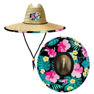 Sombrero de Paja Personalizado con Logotipo de Marca, Gorra de Surf para Hombre, Sombrero de Paja con Estampado Floral para Protección Solar de Verano, con Estampado en la Parte Inferior de la Ala - Product Image 2