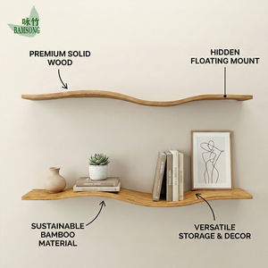 Étagères de rangement en bambou, étagère flottante ondulée, étagère murale décorative durable, étagère de rangement en bambou de style moderne du milieu du siècle pour la décoration de la maison - Product Image 3