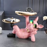 Fournisseurs de dropshipping Plateau de rangement de clés créatif sur le thème des bouledogues, une décoration d'intérieur inspirée du luxe pour l'entrée