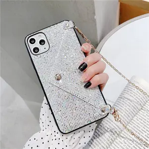 Luxury Bling Glitter Small Crossbody Bag PU Leather Lady Cell Phone Wallet Card Chain Women Purse Mobile Lanyard Phone Bags