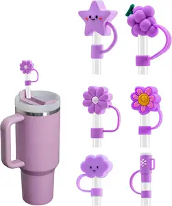 Housses de paille violettes compatibles avec les tasses de marque, bouchons de paille anti-poussière pour gobelets de 40 oz et bouteilles d'eau