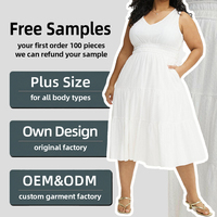 OEM/ODM 2026 Robe longue blanche sans manches à col en V, à volants, avec poches, style bohème, taille naturelle, moderne et simple, pour femme grande taille, écologique