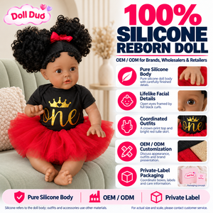 Muñeca Reborn de Silicona de Cuerpo Completo de 18 Pulgadas, Personalizada, con Falda de Tul Roja y Corona Negra, Regalo de Navidad para Niños - Product Image 1