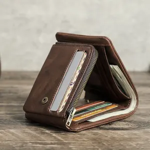 Contact personnalisé mode en cuir véritable RFID blocage porte-cartes hommes portefeuille fermeture éclair porte-monnaie portefeuille en cuir pour hommes