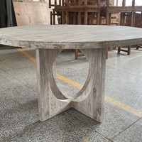 Meubles de salle à manger, style rustique, table ronde de mariage en bois massif récupéré, finition blanchie, pour 6 personnes