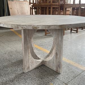 Meubles de salle à manger, style rustique, table ronde de mariage en bois massif récupéré, finition blanchie, pour 6 personnes - Product Image 3
