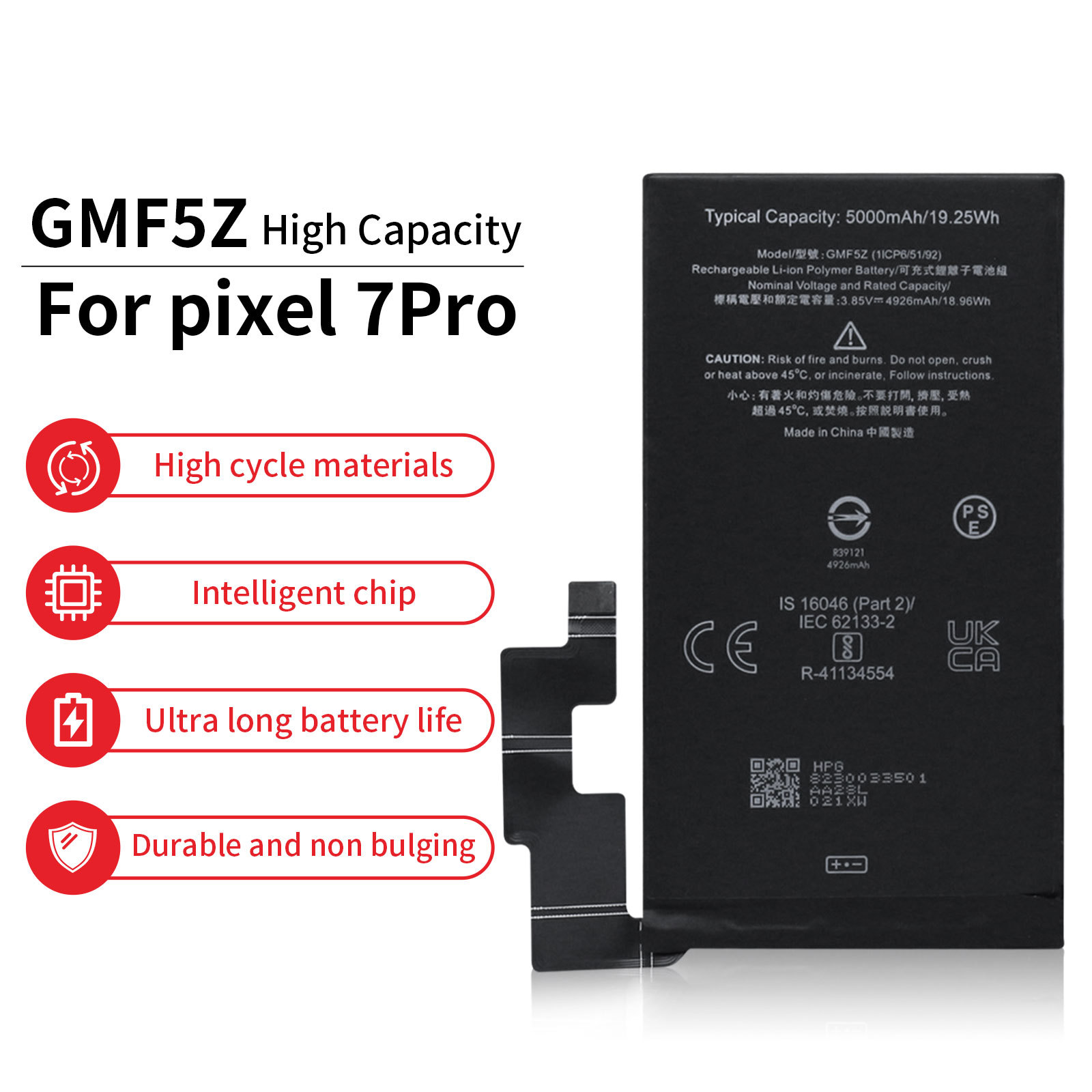 VUXYIT GMF5Z Batteria Di Ricambio Per Google Pixel 7 Pro Con Kit Attrezzi: 5000 MAh, Alta Durata E Sicurezza, Sostituzione Fai-da-te Facile