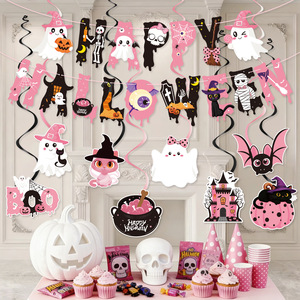 Set di Decorazioni per Festa di Halloween Rosa con Ghirlande di Carta a Spirale e Decorazioni Appese a Forma di Fantasma e Strega - Product Image 4