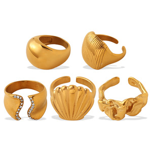 Anillo Abierto Irregular de Acero de Titanio con Acabado Brillante para Mujer, Joyería de Moda Ajustable de Lujo que Combina con Todo - Product Image 5