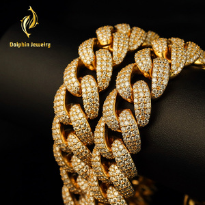 Chaîne cubaine personnalisée en moissanite entièrement sertie, collier <span class=keywords><strong>gourmette</strong></span> Miami Hip Hop en <span class=keywords><strong>or</strong></span> 18 carats, bijoux de luxe unisexe - Product Image 1
