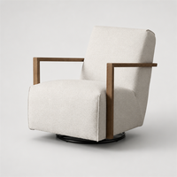 Fauteuil pivotant rembourré avec accoudoirs en bois ouvert et base métallique, chaise de salon rotative à 360° pour chambre à coucher