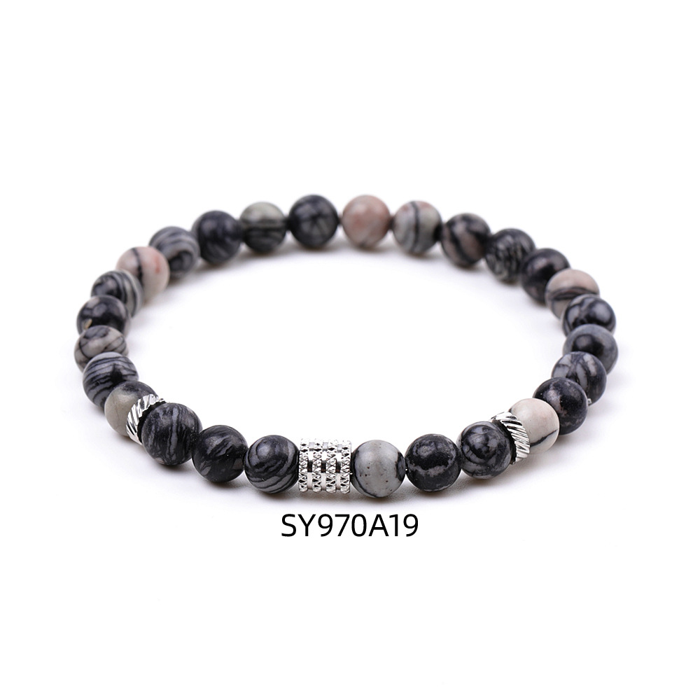 Pulsera de acero inoxidable de 6 mm con diseño de malla negra.
