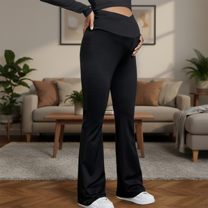 Pantalons de yoga de maternité à toucher doux, <span class=keywords><strong>ceinture</strong></span> de soutien croisée pour le ventre, taille haute, slim, évasé, leggings de <span class=keywords><strong>grossesse</strong></span> européens et américains, 90% - Product Image 1
