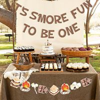Dekorasi Pesta Ulang Tahun Smores, Spanduk 'Its Smore Fun to Be One', Perlengkapan Pesta 'One Happy Camper' untuk Ulang Tahun Pertama
