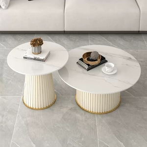 Table basse de salon industrielle de haute qualité, en béton rainuré, peinture ciment, plateau en marbre - Product Image 2