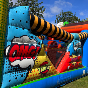 Parcours de obstáculos inflable comercial, castillo inflable combinado con diseño de cómic pop art, pista de obstáculos inflable para adultos - Product Image 3