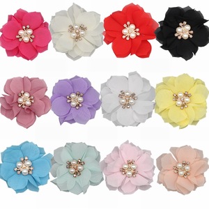 Flor de Chiffon DIY Feita à Mão de 6cm, Flor Triangular de Fundo Plano, Flor de Chiffon com Strass, Acessórios para Cabelo Infantil - Product Image 2