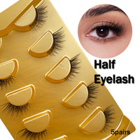 5 paires de faux cils en demi-bande effet œil de renard, cils frisés en forme d'aile inclinée, bande transparente douce et invisible, cils réutilisables