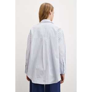 Camisa de Popelina con un Bolsillo, Azul, Blusa Casual con Botones para Mujer, Uso Diario - Product Image 3