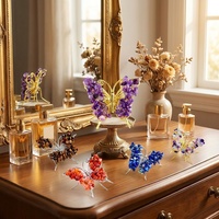 Ornement Papillon en Cristal Naturel avec 10+ Variétés de Pierres Précieuses, Cadre en Fil d'Or et d'Argent, Améthyste, Œil de Tigre, Décoration d'Intérieur, Cadeau