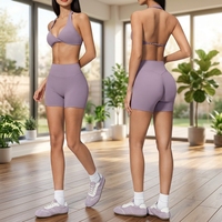 Nouvel ensemble de yoga d'été pour femme, short respirant imprimé/uni, coupe ajustée, décolleté en V profond, pour la course et le sport, référence 4208