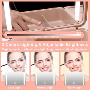 Trousse de maquillage avec miroir lumineux, organiseur portable et valise de transport pour maquilleurs et coiffeurs (or rose) - Product Image 4