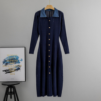 Robe trapèze vintage française color-block pour femme, à manches longues, taille cintrée, idéale pour le bureau – Vêtements féminins tendance en gros