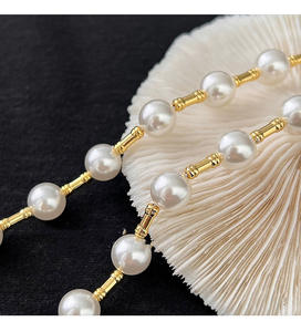 Versátil elegante Sexy Circular moda latón redondo 10mm blanco perla clavícula gota perla gargantillas collar de cadena larga para mujer - Product Image 3