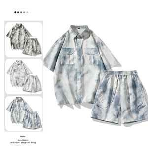 Customized logo <b>Ink</b> tie-dyed short-sleeved shirt men's summer fashion American cropped sleeve shirt handsome shorts T-shirt suit - Product Image 6