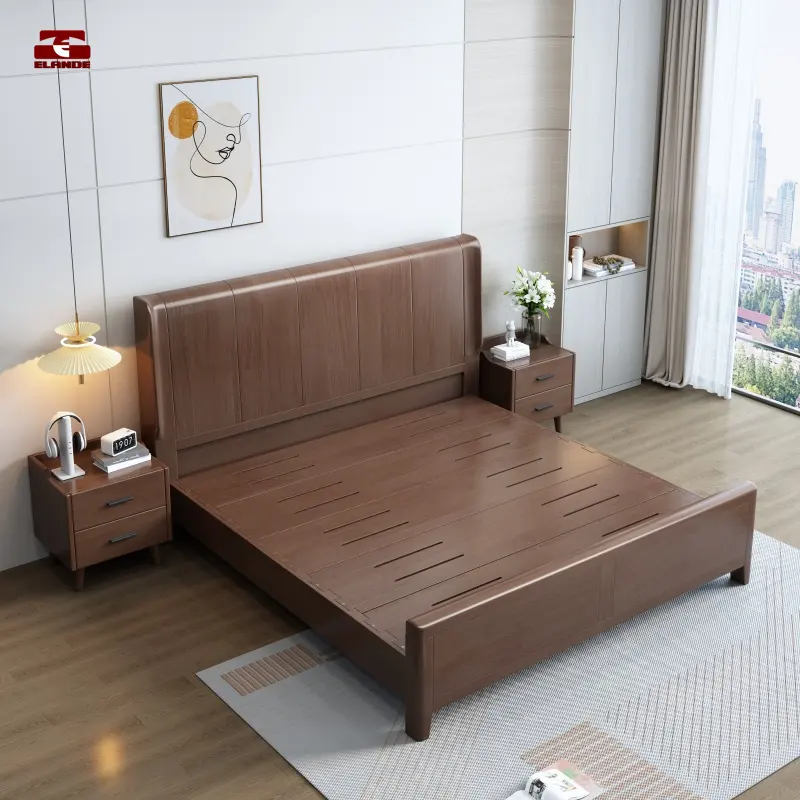 Modern Style Luxury Bed Metal Frame Solid Wood Oak Bed Furniture King Size Or Double Size Bed