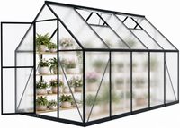 Serre de jardin 6x10 pieds avec porte verrouillable et aération de toit, serre d'hiver robuste à structure en aluminium pour l'extérieur