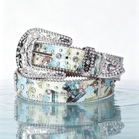 Vintage Gürtel mit Legierungsschnalle, PU-Leder, Amerikanischer Leopardenmuster, Strass, Vollbesetzt mit Diamanten, Western-Denim-Stil, Hochwertiger Damen-Taillengürtel