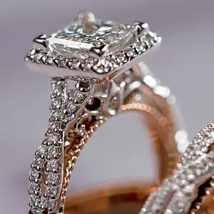 Vendita calda Vintage di lusso anello di fidanzamento anello di nozze coppia Set di rame con anello di Zirconia