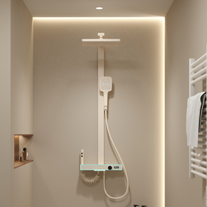 <span class=keywords><strong>TIKTOK</strong></span> Sistema de ducha de cascada de latón blanco con pantalla tipo teclado de piano, montado en la pared, grifo para baño y bañera - Product Image 2