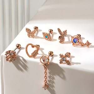 In WT 2024 CZ <span class=keywords><strong>Playboy</strong></span> testa di coniglio a forma di farfalla goccia in acciaio inossidabile orecchio filettato carilagine elica Piercing orecchini gioielli - Product Image 4