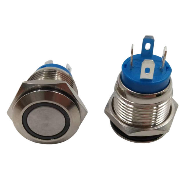 16MM Self-resetting Metal Push Button Switch with Blue Indicator Light, Momentary Latching Not Included