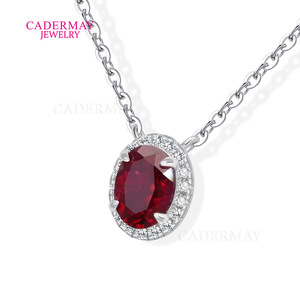 Cadermay Moissanite Necklace S925 Silver Oval Ruby Color Claw Setting Women's Wedding Jewelry - Product Image 3