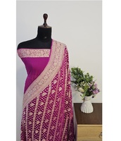 Sari en Georgette Banarasi Khadi tissé à la main, élégant, design exclusif, séchage rapide, protection solaire – Meilleures ventes