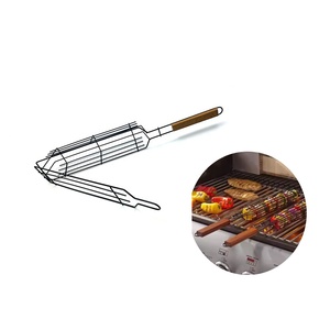 Bán buôn không dính thịt nướng lồng thịt và rau <span class=keywords><strong>BBQ</strong></span> nướng lưới <span class=keywords><strong>BBQ</strong></span> nướng giỏ với tay cầm bằng gỗ - Product Image 3