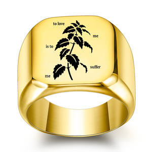 Anillo Cuadrado de Oro de 18 mm con Grabado Láser de Árbol del Amor, Joyería de Moda para Hombre, Regalo - Product Image 1