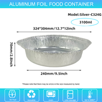 Boîte alimentaire jetable en aluminium de 3100 ml, grande et ronde, pour plats à emporter, barbecue, camping en extérieur, épaissie