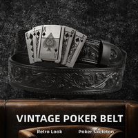 Porte-cartes vintage en alliage pour homme, motif poker squelette, en PU, largeur 3,7 cm, longueur 105-125 cm, détection par aiguille, polyvalent, minimaliste