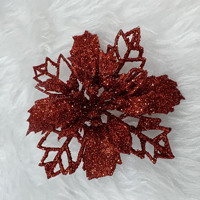 Vente en gros d'ornements de Noël artificiels scintillants fleurs avec tige pour décorations d'arbre de Noël décoration de fête à la maison