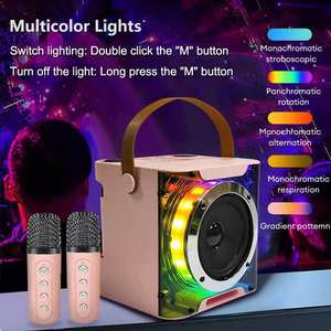 Máquina de <span class=keywords><strong>Karaoke</strong></span> con Altavoz Bluetooth, Micrófono Dual, 5 Voces Divertidas, Efecto de Luz RGB, Subwoofer Inalámbrico para Fiestas de Cumpleaños en Casa - Product Image 3