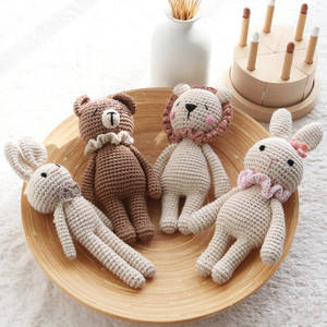 Jouet hochet en coton naturel de haute qualité, motif lapin ou ours, avec <span class=keywords><strong>anneau</strong></span> de dentition en bois <span class=keywords><strong>pour</strong></span> bébés filles et garçons - Product Image 2