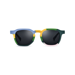 Lunettes de soleil rectangulaires à monture intégrale, monture multicolore, verres miroir bleus, protection UV 100%, style tendance unisexe pour adultes - Product Image 3