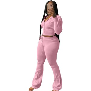 <span class=keywords><strong>M</strong></span>ùa Thu Giản Dị Dày Rắn Đồng Bằng Nhuộ<span class=keywords><strong>m</strong></span> Phụ Nữ Tracksuit Dây Kéo Áo Khoác Với Ngắn Hàng Đầu Và Quần loe <span class=keywords><strong>M</strong></span>ột Bộ S <span class=keywords><strong>M</strong></span> L XL XL XL XXL - Product Image 2