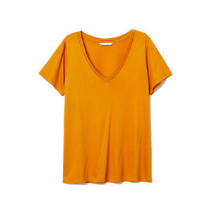 Camiseta de Manga Corta para Mujer, Cuello en V, Tejido Ligero, Algodón Ecológico, Color Sólido, Transpirable, Antiarrugas, Secado Rápido - Product Image 1