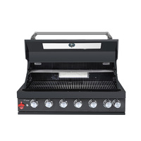 Barbecue encastrable haut de gamme en acier noir, cuisinière à gaz pour cuisine extérieure avec 6 brûleurs pour une chaleur précise, idéal pour patio, jardin et cour.